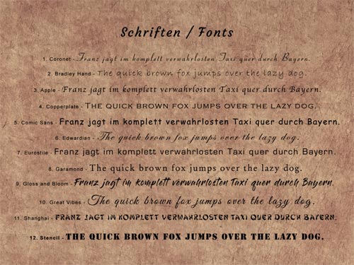 Schriftarten Beispiel für Laser Gravuren auf Leder.