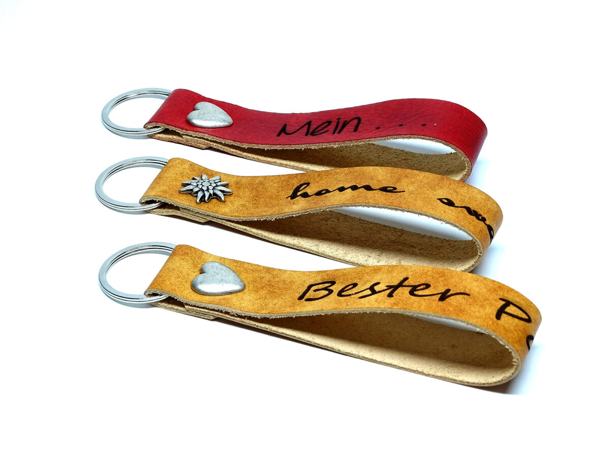 Leder Schlüsselanhänger - Lanyards mit personalisierter Laser Gravur.