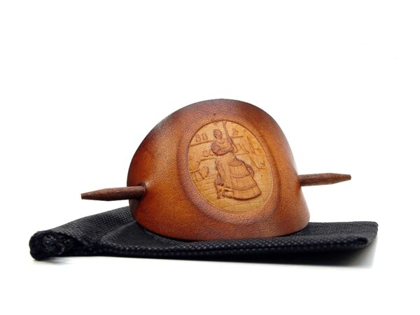 Leder Haarspange - OX Cameo Lion Antique Mette - Vickys World