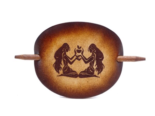 Leder Haarspange - Sternzeichen Zwillinge - OX Antique Lion Gemini