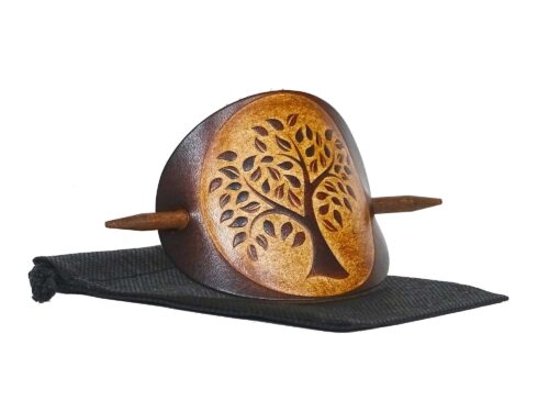 Leder Haarspange - OX Antique Maroon Life Tree - Vickys World