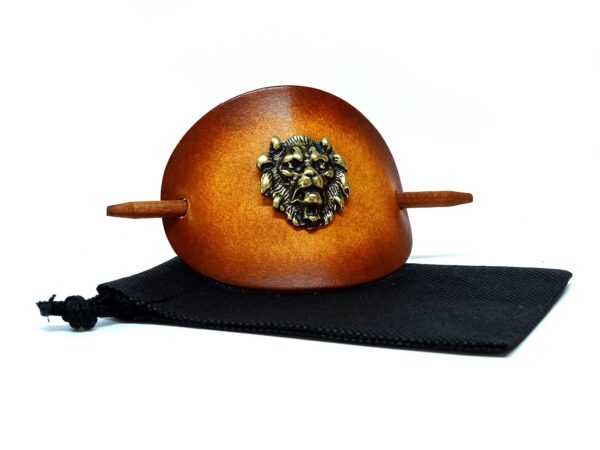Leder Haarspange - OX Antique Lion Löwenkopf Gold - Vickys World