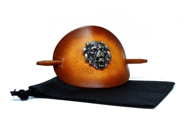 Leder Haarspange - OX Antique Lion Löwenkopf Silber - Vickys World