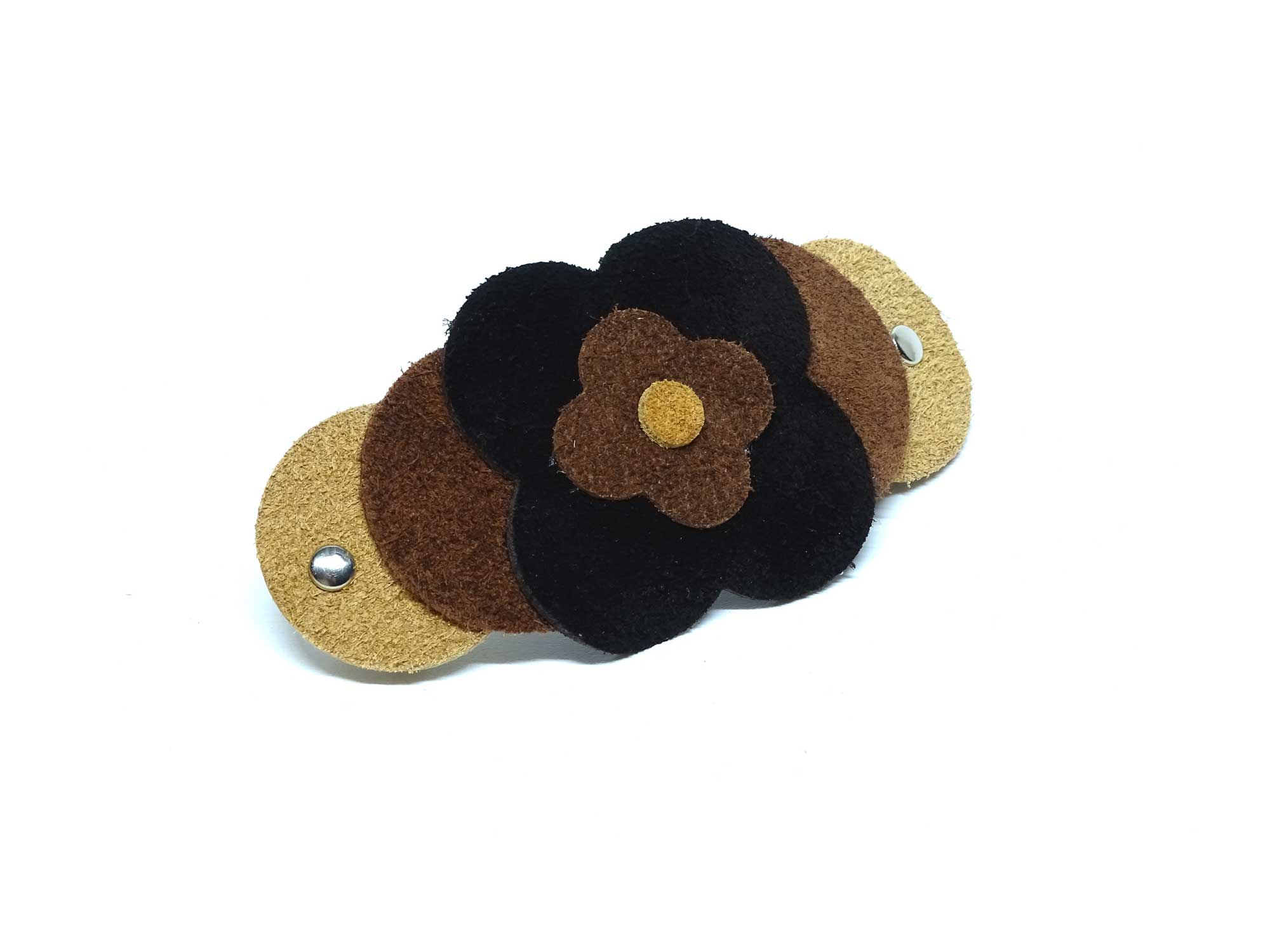 Leder Haarspange – Raw OX French Flower Dark – Vickys World