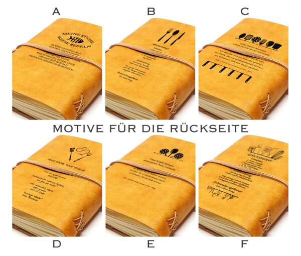 Motive für die Rückseite eines Rezeptbuchs