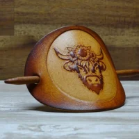 Leder Haarspange - OX Antique - Sunflower Highland Cow - Vickys World – Bild 4