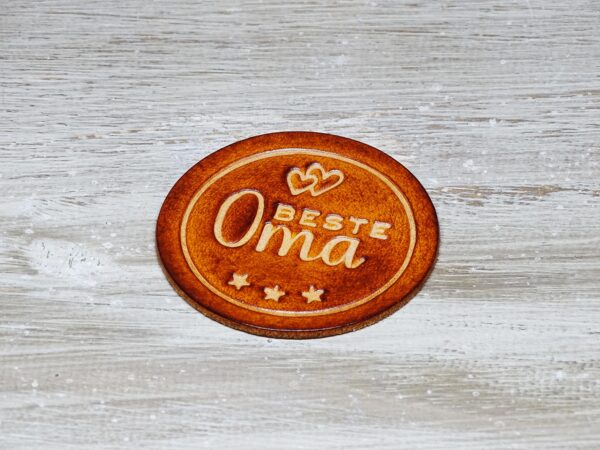 Leder Patch - Aufnäher - OX Antique - Beste Oma - 60er Rund – Bild 2