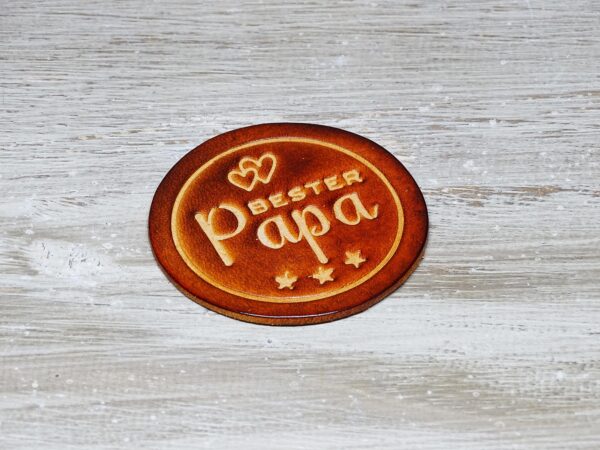 Leder Patch - Aufnäher - OX Antique - Bester Papa - 60er Rund – Bild 3